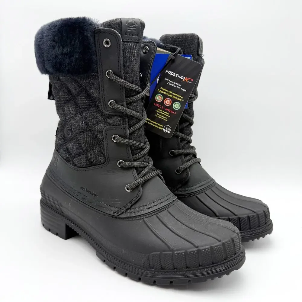 Kamik Womens Sienna Cuff 2 Winter Boots US 9 EU 40 Black Leather Fur NIB